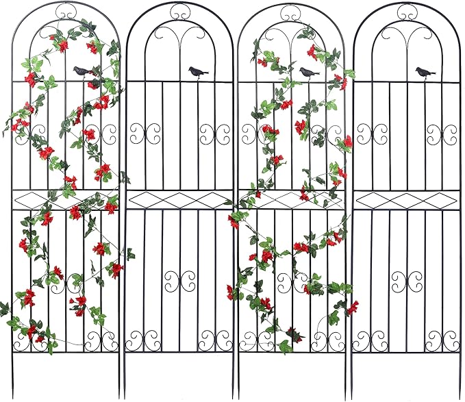 4 Pack 70.8" H x 19.7" W Metal Garden Trellis with Black Coating, Wire Lattice Grid Panel for Climbing Plants Outdoor Roses Vine Cucumbers Vegetables Flower Support (70.8" H, 4 Pack)