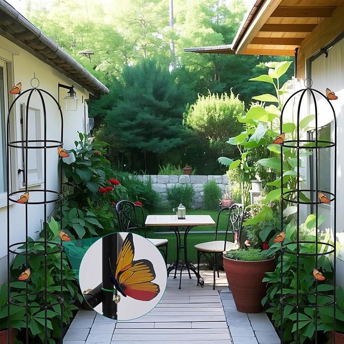 Wellsign 100% Metal Obelisk Trellis for Climbing Plants Outdoor Garden Tower Trellis 6.6ft, Plant Support with Garden Twist Tie for Tomato Cucumber Ivy Vines Rose Potted Plant Trellis Indoor 2 Pack