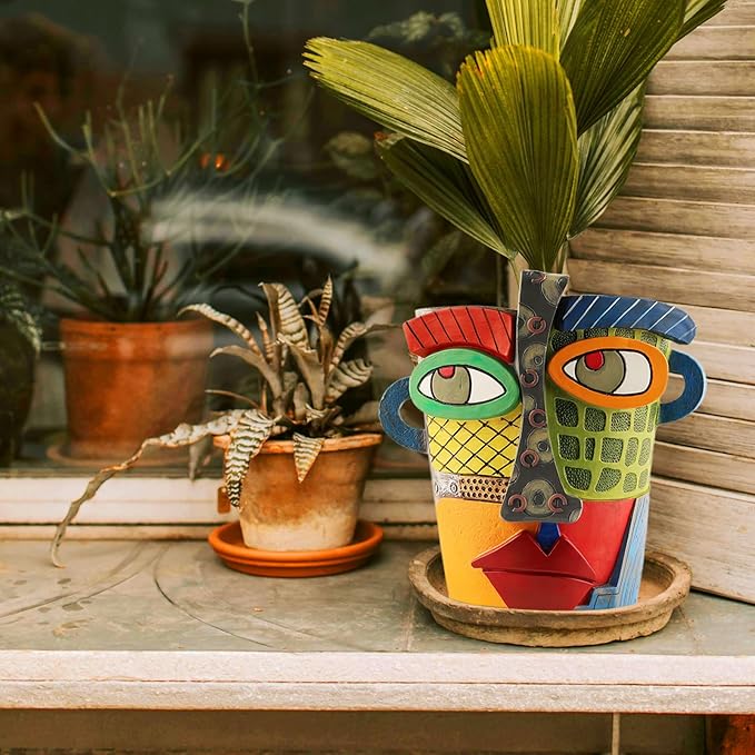 Midogaigai Abstract Face Planters Pots Head,Unique Head Planter for Indoor Plants,Funny Face Flower Pot,Colorful Plant Pots for Outdoor Garden Decor and Home Art Decoration(Modern)