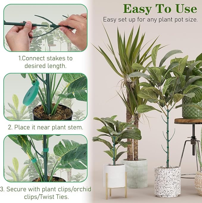 5 Pack Plant Stakes for Indoor Plants Monstera Plant Support Stakes Adjustable Plant Support Pole Support Pole with Clamps for Climbing Indoor and Outdoor, Garden Accessories