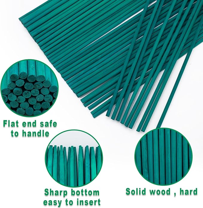 PERSZEN Plant Stakes 50 PCS Garden Green Bamboo Sticks Plant Support Stakes for Indoor and Outdoor Plants, Wooden Sign Posting Flower Pot Garden Stakes(15" 25pcs+17" 25pcs)