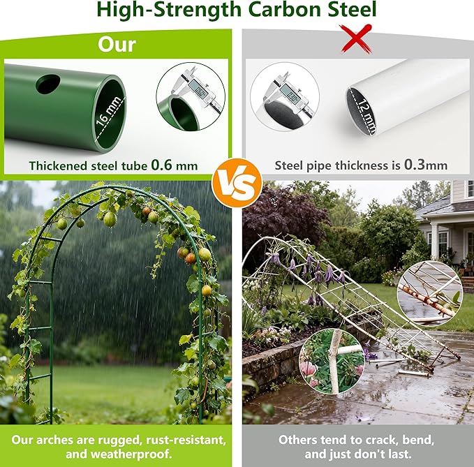 Thickened Rustproof Garden Arch Metal Trellis for Climbing Plants Outdoor, Wedding Arch Garden Arbor Frame Archway 4.9 x8.1 or 7.9 x6.7Ft Flower Arches for Bridal Party Decoration (Green)