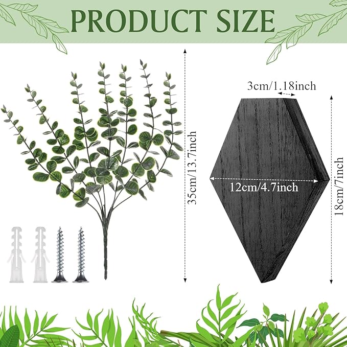 Chunful 2 Pcs Wooden Wall Planter Decor Hanging Fake Plants Greenery Flowers Holder Vase Boxes for Wall Bohemian Farmhouse Room Kitchen Office Indoor Decoration(Black,7.1 x 4.7 x 1.2 Inches)