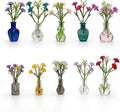 10-Pack Magnetic Mini Clear Glass Bud Vases for Fridge - Strong Magnets, Leak-Proof Propagation Vases with 10 Faux Flowers for Mom, Locker and Cubicle Decor(Sea Glass Green)