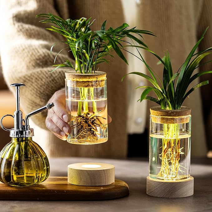 Glass Plant Propagation Stations, Propagation Vases for Plants with Ambient Light Base, Hydroponic Vase for Home & Office Windowsill Tabletop Decoration Desktop Vases for Living Room, Bedroom (4)