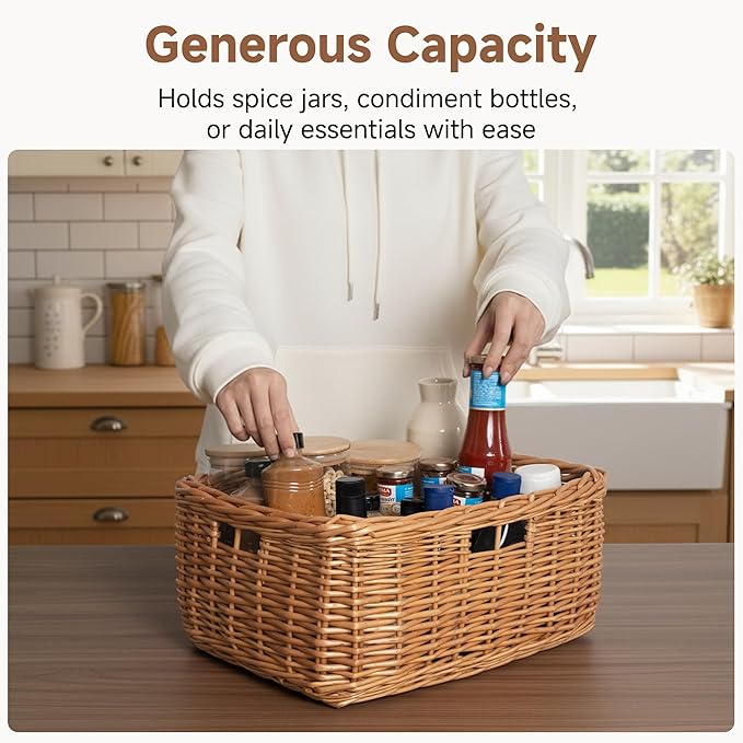 StorageWorks Pantry Baskets, Willow Storage Baskets for Organizing, Shelves, Pantry Organizers and Storage, Light Brown, 16 ½"L x 13"W x 7 ½"H