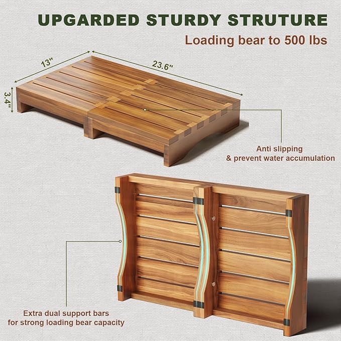 Acacia Wood Platform Step Stool, 3.5" Height Wooden Steps for Outdoor Use, Bed One Step Platform for Adults/Elderly, Non-Slip Prefab Porch Steps for Outside