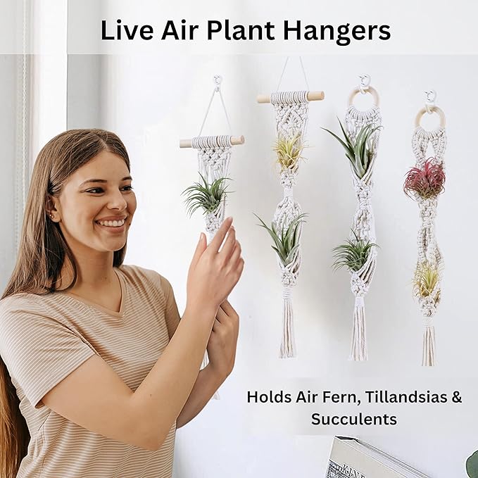 4 Pack Air Plants Holders, Wall Planters for Indoor Plants | Macrame Plant Hanger, Air Plant Hanger for Air Fern, Tillandsias, Live Houseplants & Succulent (NO Plant Included)