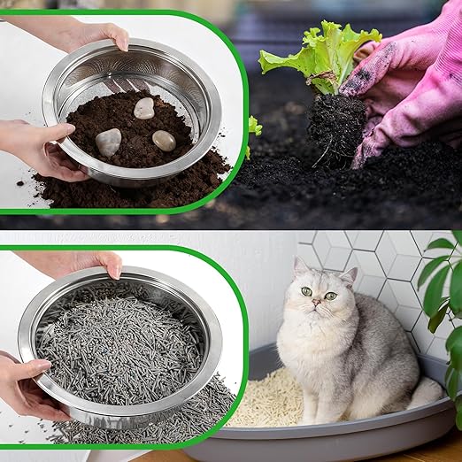 Kifmurase Stainless Steel Soil Sifter for Gardening, Sand Sifter Tool with Interchangeable Mesh Screens(1,3,6,9,12mm) and Scoop Shovel, Bonsai Soils Scoops Set, Garden Sieve Soils Sifters for Gravel
