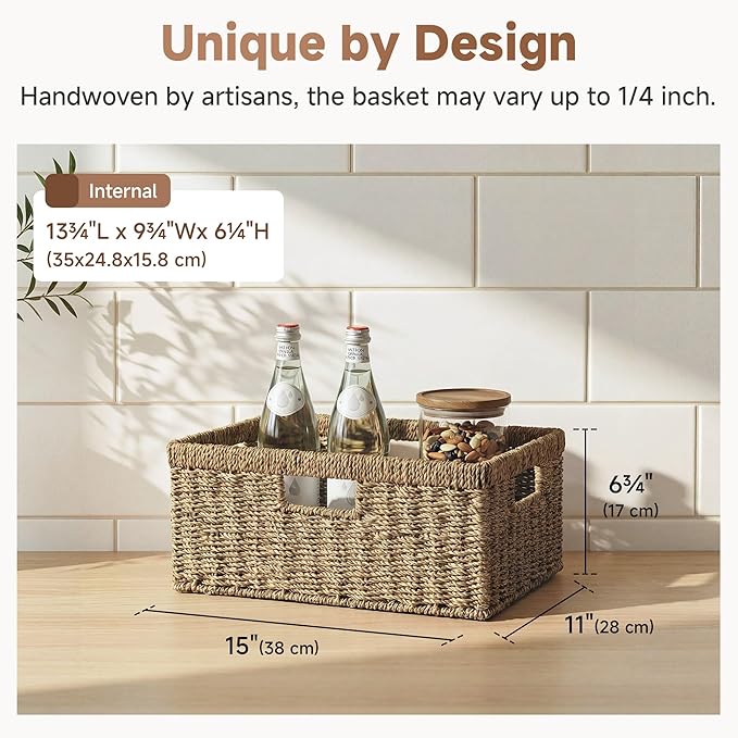 StorageWorks Large Wicker Baskets for Organizing, Seagrass Storage Basket with Built-in Handles for Pantry, Entryway, Living Room, 1 Pack