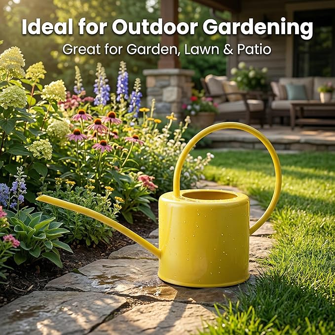 Metal Watering Can Modern Style Watering Pot with Handle and Long Spout Watering Can Garden Tools 57 Oz/1.7,Yellow
