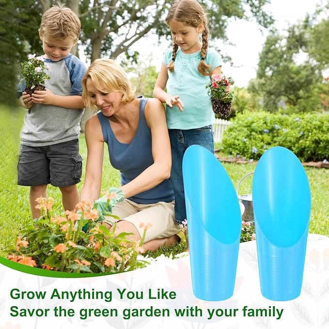 M METERXITY 3-Pack Bonsai Soil Scoops, Plastic Garden Soil Scoops Bucket Shovel Potting Scoopers for Transplanting/Flower Planting/Plant Succulent, Colorful Small Gardening Tools [Blue]