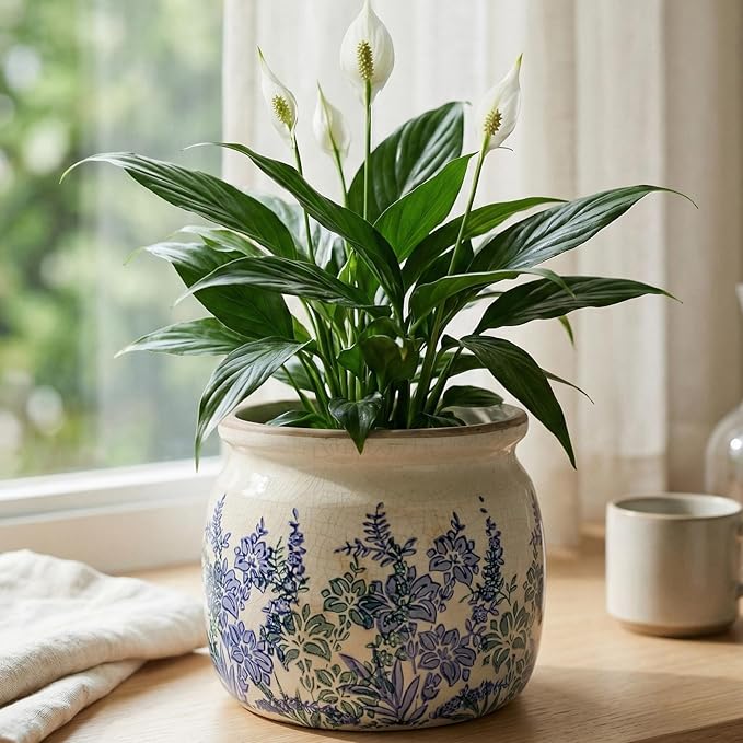 Xiaan Jiaju Pots for Plants, Ceramic Planters for Indoor/Outdoor Plants, 6.29'' Plant Pots Indoor with Drainage, Vase & Planters, Vintage Rustic Pots for Indoor Plant, House & Home Decor, Vintage Blue
