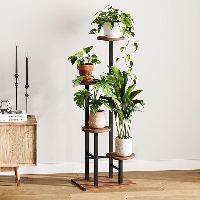 5 Tier Plant Stand Indoor, Corner Plant Shelf, Plant Shelves Organizer, Flower Stand for Multiple Plants, Tall Wood Plant Shelf Holder for Indoor, for Living Room, Balcony GPS108DR