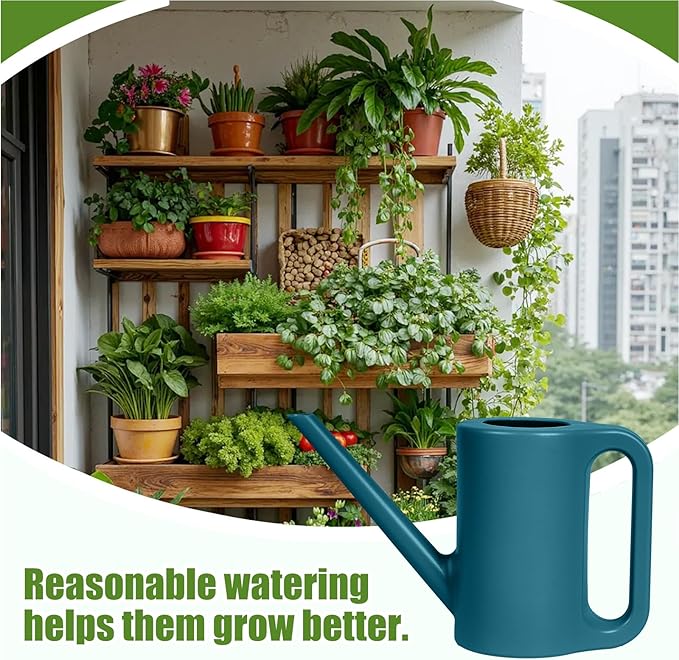 Plastic Watering Can - for Indoor and Outdoor Home Garden Plants - with Long Spout - Blue - 1/4 Gallon