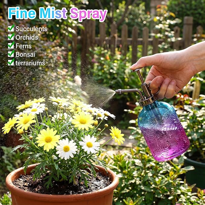 Sliner 6 Pack Glass Plant Mister Spray Bottles 7.7" Tall Glass Water Spray Bottle 12.2 oz Hand Pump Sprayer Fine Mist Watering Can with One Hand Top Pump for Indoor & Outdoor Houseplants (Bronze)
