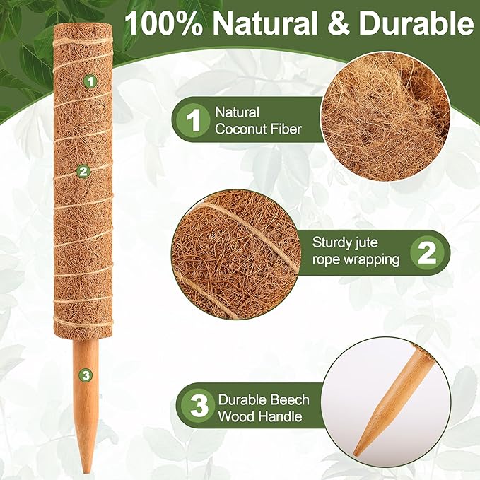 48 Inch Monstera Plant Support, 4 Pack 16 inch Moss Pole for Monstera & Climbing Plants Coco Coir Plant Support, Plant Ties Included