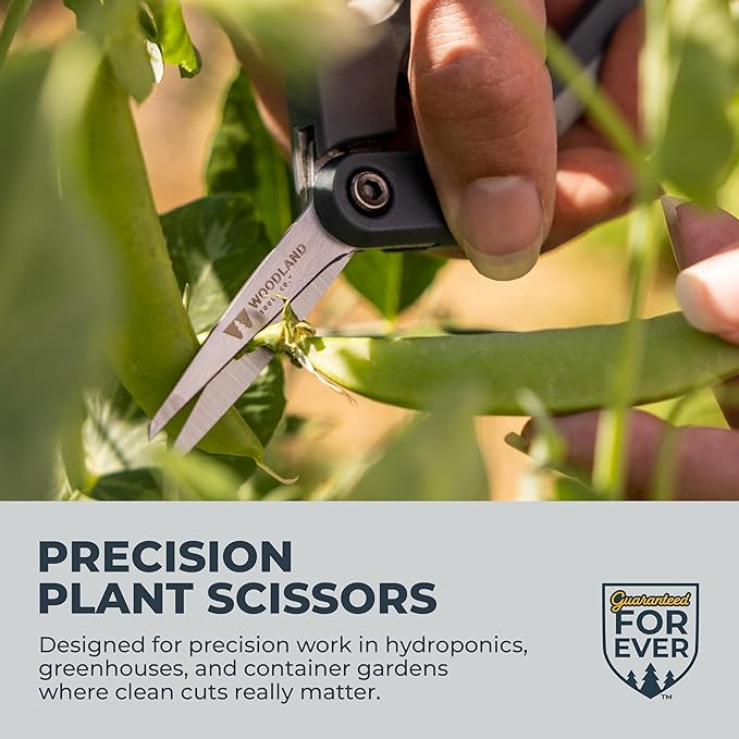 Woodland Tools Hydroponic Snips – Heavy Duty Flower Snips with Nano Tip Stainless Steel Trimming Scissors, Soft Grip, Spring Loaded, Blade Cover – Precision Plant Scissors and Bud Trimmer