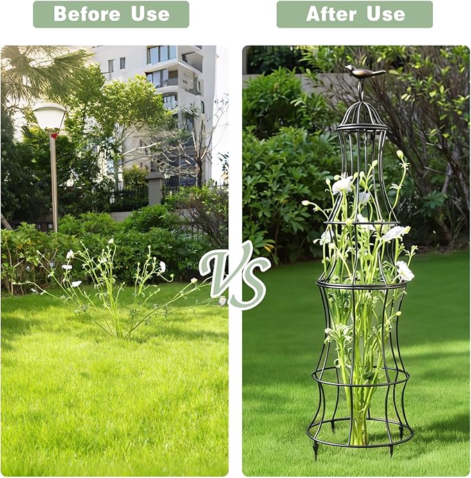 42 Inch Obelisk Trellis for Climbing Plants - Durable Metal Outdoor Support for Roses, Bougainvillea, Vines, and Potted Plants - Easy to Install Garden Decoration