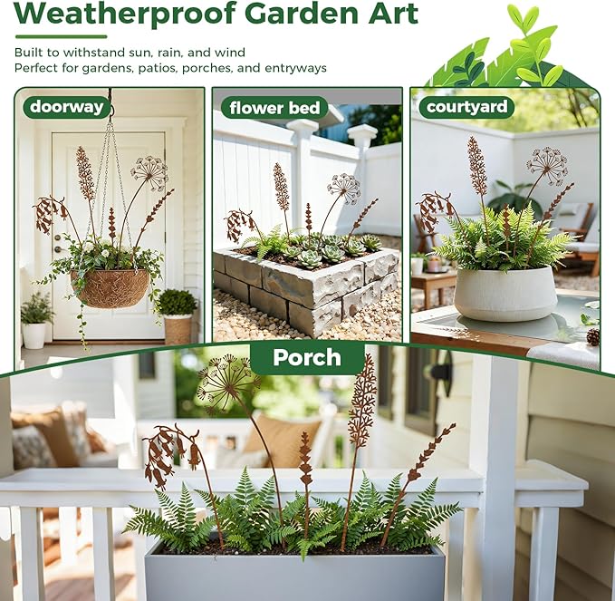 5-Pack Rustic Metal Decorative Garden Stakes, Multiple Nature-Inspired Designs, Metal Flowers Indoor&Outdoor Garden Decor, Gift-Boxed Yard Art for Pots, Planters Flower Beds (Wildflower Mix Set)