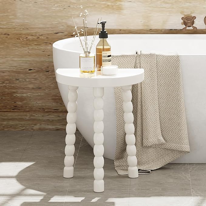 LitaEther Wooden Bobbin Side Table - Plant Stand - Half Round Table - Wooden Accent Stool- Minimalist Decorative Table for Bedroom, Hallway, Living Room (2, White)