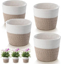 4 Pcs Cotton Rope Plant Baskets Indoor Woven Flower Baskets with Plastic Liner, Plant Planter for Indoor Outdoor Spring Rustic Boho Home Farmhouse Floor Potted Pots Decor