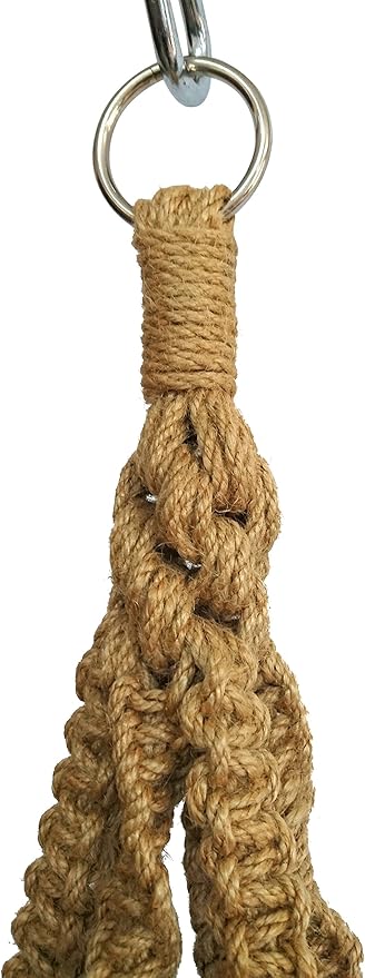 1 PCS 6 Legs Macrame Plant Hanger Jute Double Tiers Plant Hanger & Plant Holder with 6 pcs Round Brown Wood Bead, Hanging Planter 65-inches for 8 inch and 10 Inch Plant Pot (Without Pot)