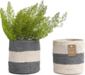Jute Planter Basket-Woven Jute Rope Covers for Decorating Indoor/Outdoor Succulents, Small Plant Pots-Set of 2-Multi-Purpose Storage Bins 6.5 Inches - Modern Style Décor - Gray & White
