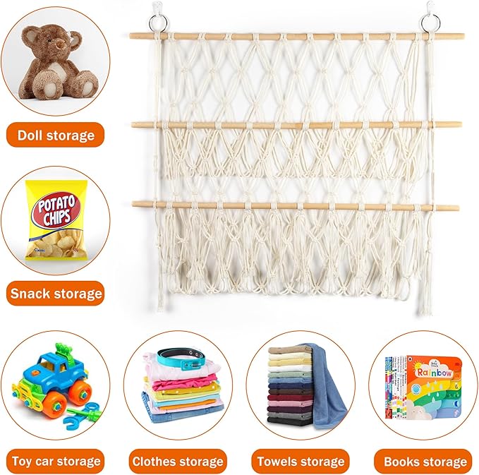 Over the Door Stuffed Animal Storage Hammock Corner Wall Hanging Storage Holder (Off-white)