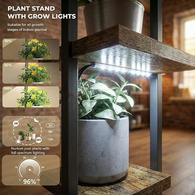 6 Tier Plant Stand Indoor with Grow Light, Tiered Plant Stands for Indoor Plants Multiple, Corner Flower Stand for Living Room, Multi-Layer Vintage Design Plant Shelf