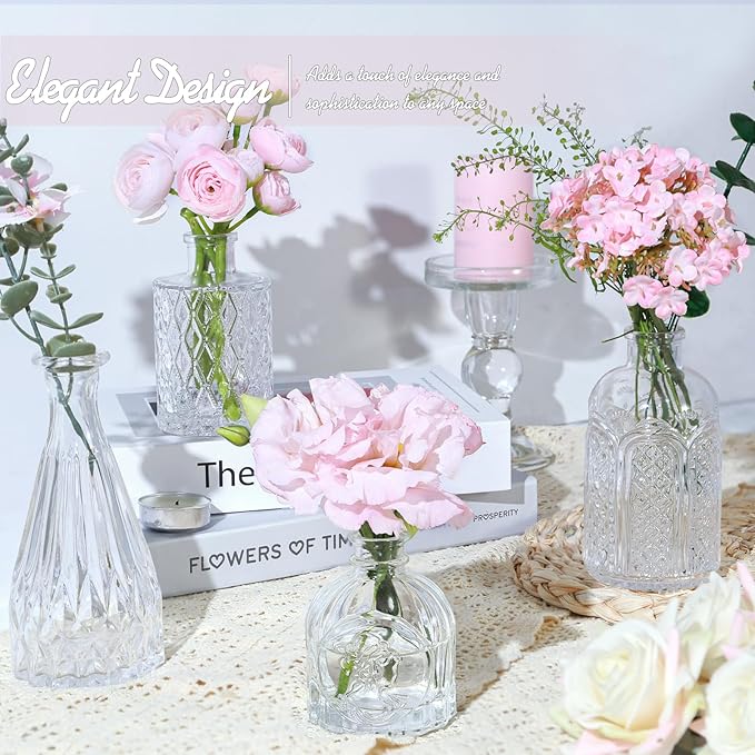TBWIND Glass Bud Vase Set of 24, Small Clear Flower Vases for Centerpieces in Bulk, Mini Vintage Vase for Wedding Decor, and Home Table Décor