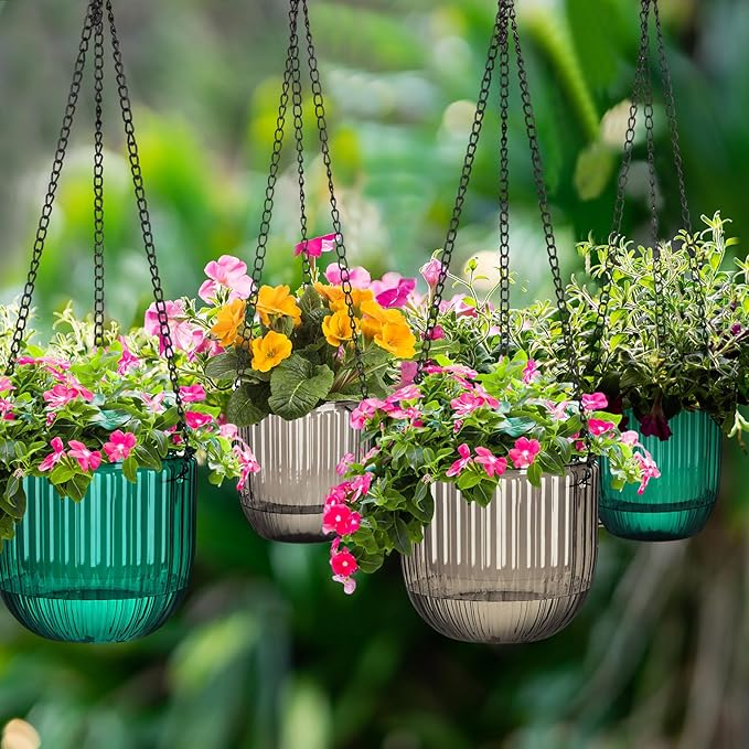 Maxcheck 4 Pcs Self Watering Hanging Planters Indoor Gift 6.5'' 4.5'' Hanging Flower Pots Baskets Outdoor Self Watering Plant with 3hooks Drainage Holes for Home