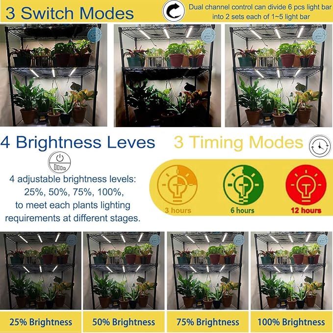 LED Plant Grow Lights Strips for Indoor Plants Full Spectrum with Auto ON & Off Timer, T5 Sunlike Grow Lights Bar Growing Lamps for Greenhouse Shelves Hydroponics Succulent, 4 Dimmable Levels