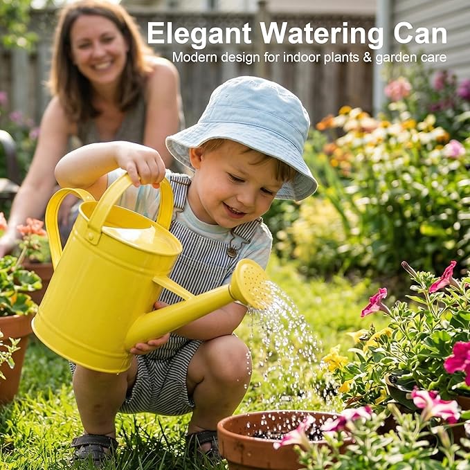 Topadorn Watering Can for Plants, 55 Oz Metal Watering Can with Removable Spout for Indoor & Outdoor Plants, Long Spout Garden Watering Can, Yellow