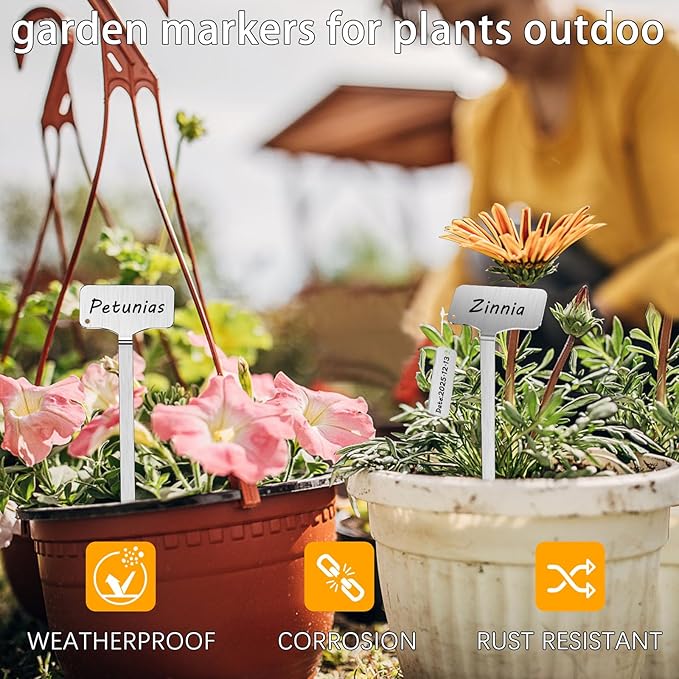 304 Stainless Steel Plant Markers, 20 Waterproof Metal Plant Label Stakes with 20 Tag Buckles & Marker Pen, 12.75" Garden Markers for Outdoor Indoor Plants Identification.