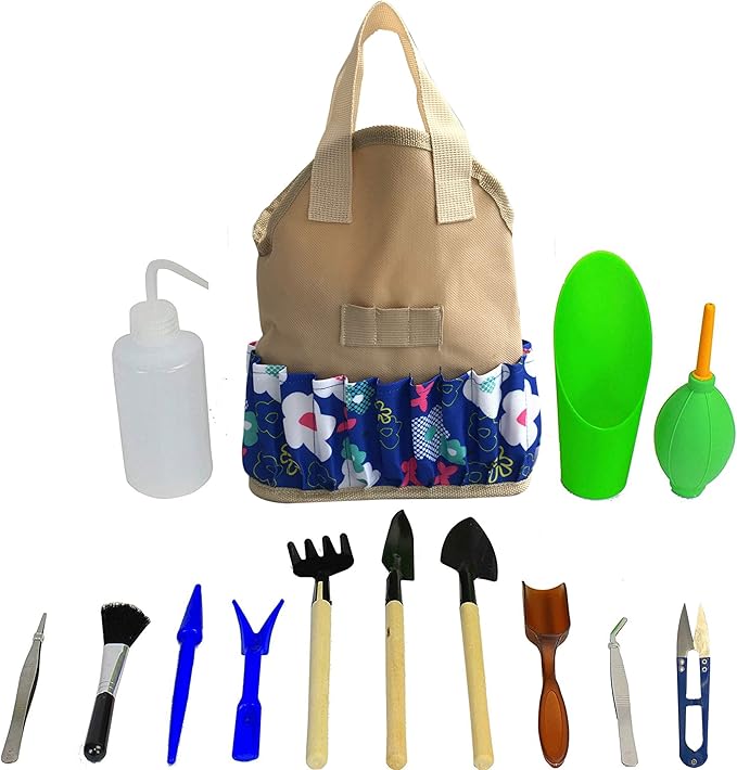 Succulent Kit Organizer Bag Gardening Tool Set | Terrarium Supplies Mini Succulent Garden Tool Kit | Heavy Duty Succulent Bonsai Planter Set Indoor Gardening | Fairy Zen Kit for Soil Fertilizer Seeds