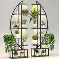 Plant Stand Shelf Indoor with 6 Grow Light, 7 Tiered 65" Tall Black Large Half Moon Lighted Plant Rack Holder, 2 Pack Big High Circular Arch Multi Herb Stand with Built in LED Grow Light Set