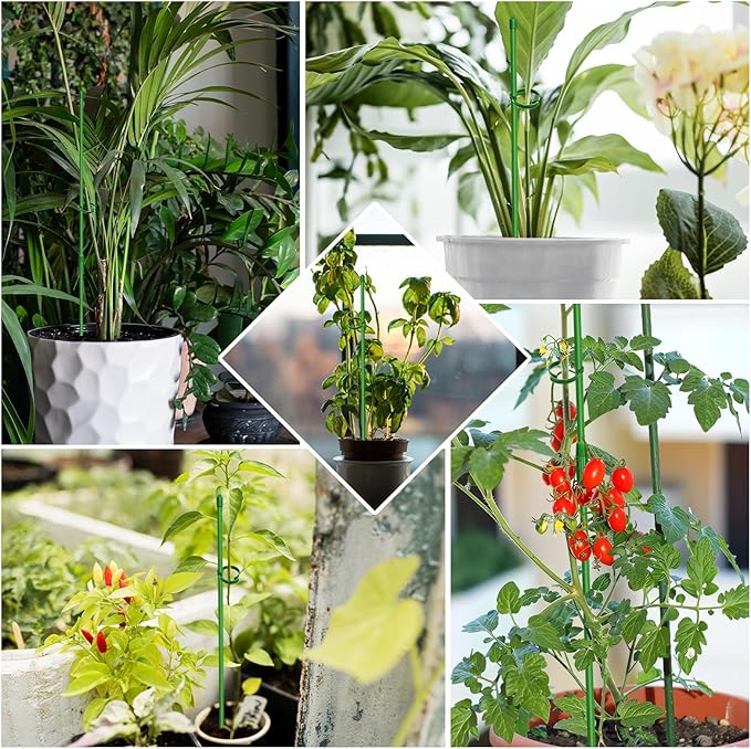 20 Pcs Plant Support Stakes, Garden Stakes for Indoor Plants, Tall Adjustable Plant Sticks with 20 Clips and 10 Connectors for Monstera, Tomato, Vine Potted Plants