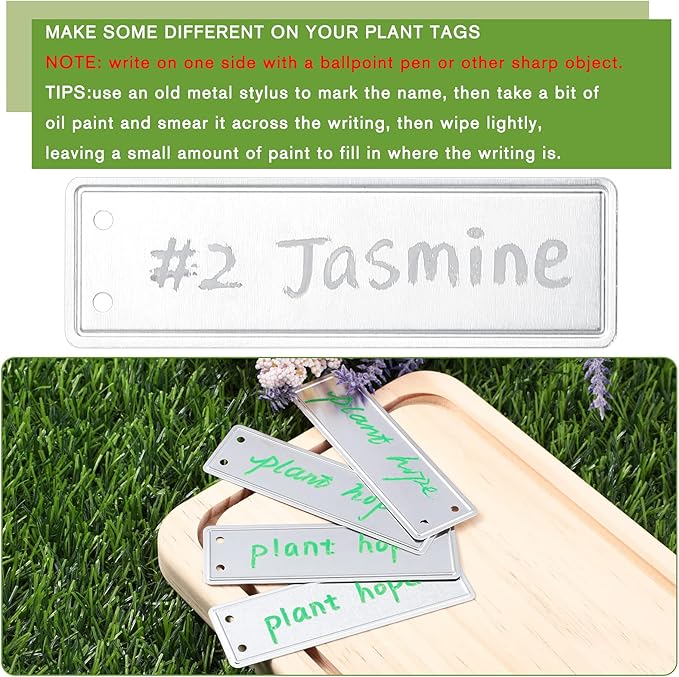 Hotop 300 Pieces Metal Plant Tags with Wires 1 x 3.25 Inches Double Sided Blank Metal Plant Labels Waterproof Aluminum Label Tag for Indoor Outdoor Gardening Nursery Supplies