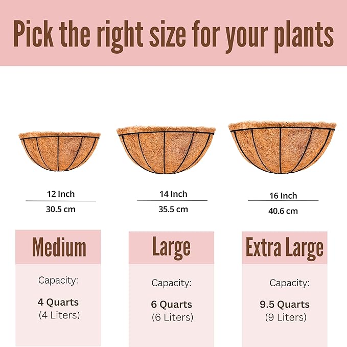 LaLaGreen Wall Planters for Outdoor Plants, 4 Pack, 12 Inch Half Round Plant Holder with Coco Liner, Metal Wire Flower Herb Baskets Window Boxes Outside Fence Railing Pots Deck Porch Balcony Garden