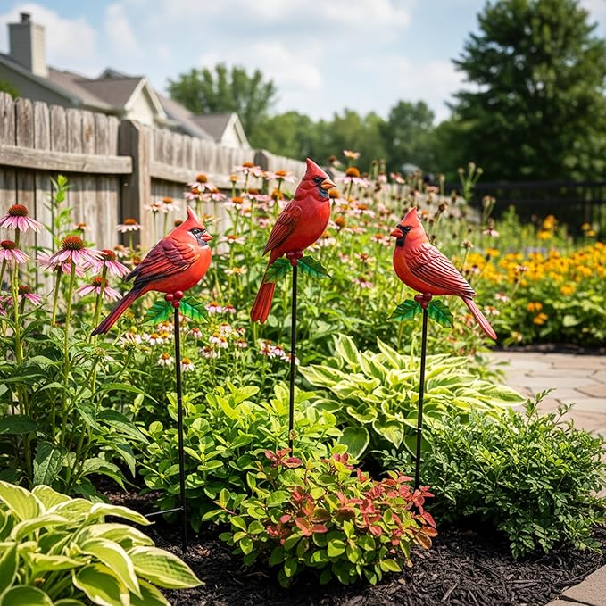 3PCS Cardinal Bird Yard Outdoor Decoration Stakes, Grandmas Garden Statue Home Yard Decoration Signs with Stakes, Personalized Unique Funny Gifts, Lawn Ornaments Home Decor