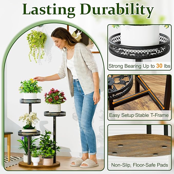Plant Stand Indoor Outdoor 3 Tier Corner Metal Plant Shelf Tiered Flower Pot Stands for Garden Balcony Living Room