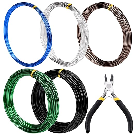 Tanstic 6Pcs Bonsai Training Wire Kit, 0.8mm, 1mm, 1.5mm, 2mm, 3mm 82 Feet Total Aluminum Bonsai Wires with Wire Cutter for Bonsai Trees Indoor(16.4 Feet for Each Roll)
