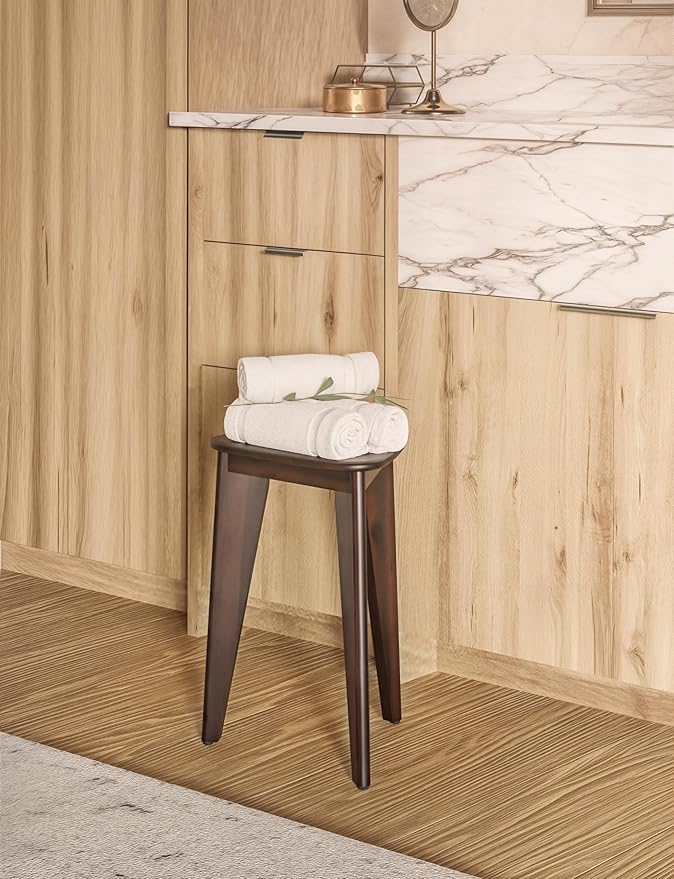 HOLANA 18" Corner Shower Foot Rest - Wooden Showers Stool Seat for Shaving Legs - Small Corner Shower Benches for Inside Shower - Waterproof Bath Step Stools Bench for Bathroom