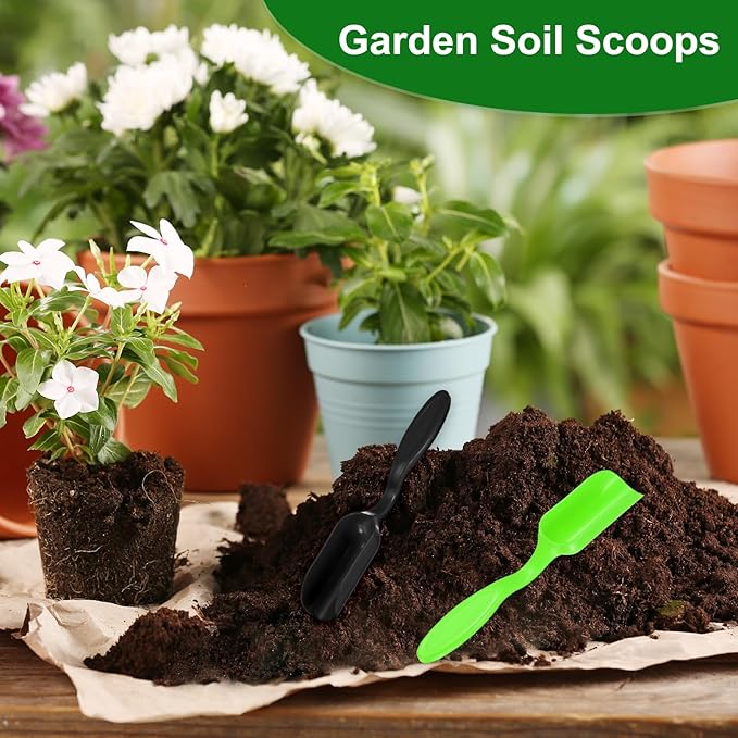 M METERXITY 10-Pack Mini Gardening Shovel Spoon, Plastic Garden Soil Scoops for Cultivation Digging Transplanting/Flower Planting/Plant Succulent, Colorful Small Gardening Tools [Black, Green]