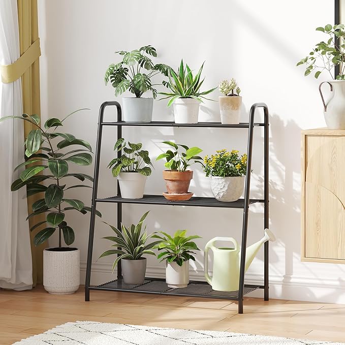 Kitsanery Metal Plant Stand Indoor Outdoor for Multiple Plants,3 Tier Plant Shelf,Large Heavy Duty Flower Holder Ladder Plant for Living Room, Patio, Balcony (Black)