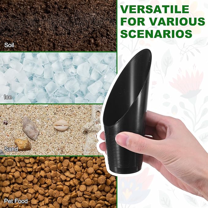 M METERXITY 3-Pack Bonsai Soil Scoops, Plastic Garden Soil Scoops Bucket Shovel Potting Scoopers for Transplanting/Flower Planting/Plant Succulent, Colorful Small Gardening Tools [Black]
