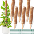 6-Piece 12-Inch Totem Poles with 12 Adjustable Plant Twist Ties - Coir Moss Stick for Creepers, Climbing Plants