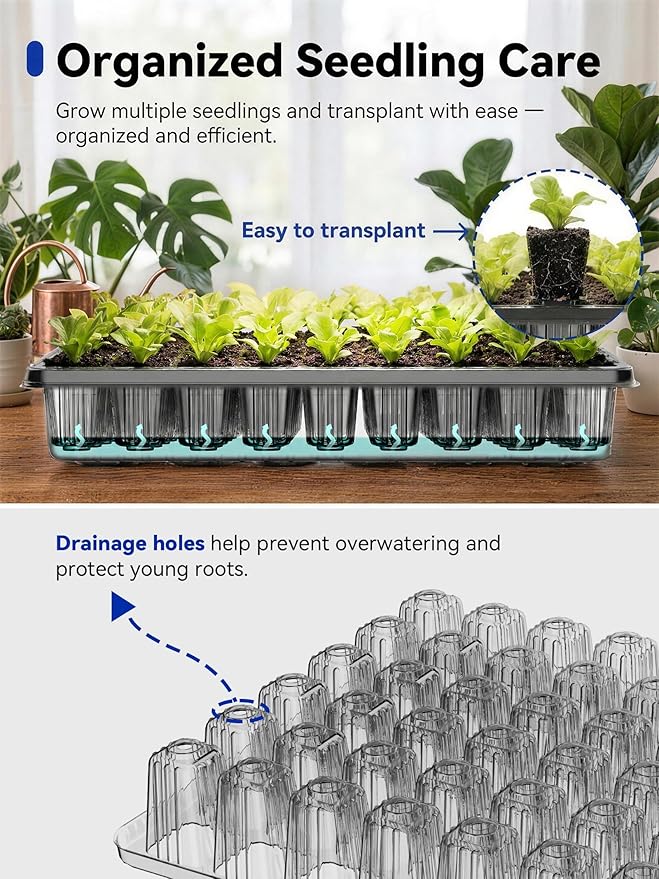 GLOWRIUM Seed Starter Tray with Grow Lights, 1 Pack 54-Cell Seed Starter Kit with 4.3" Humidity Dome, Indoor Seedling Starter Tray with 3/9/12/16h Timer, Adjustable Brightness Seed Starting Trays