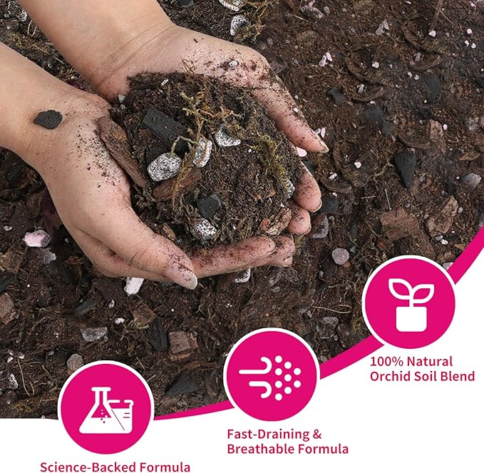 Orchid Potting Mix with Orchid Bark 1QT - New Upgraded Formula for Superior Drainage & Breathability | Premium Soil for Healthy Roots